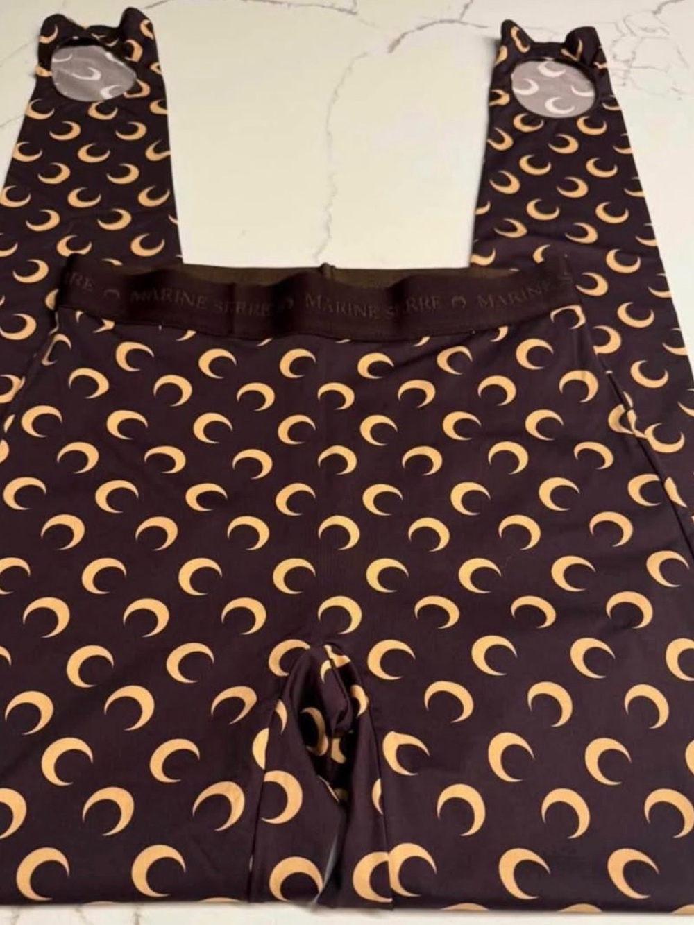 Marine Serre chocolate brown Leggings with beige Crescent Print